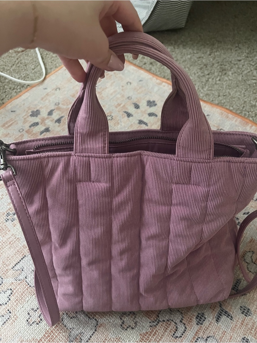 Pink Quilted Corduroy Tote Bag - Women